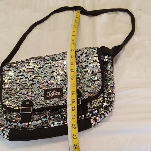 Justice Black and Silver Crossbody Bag. Sparkle, Sequins, School - Picture 8 of 8
